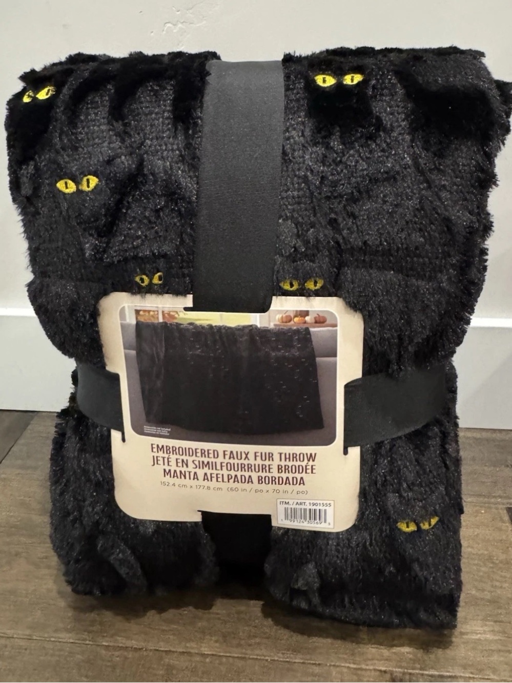 VIRAL Costco Embroidered Faux Fur Throw Halloween Black Cat